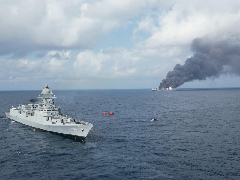 India Rescues Crewmembers from Burning Cargo Ship off Kerala